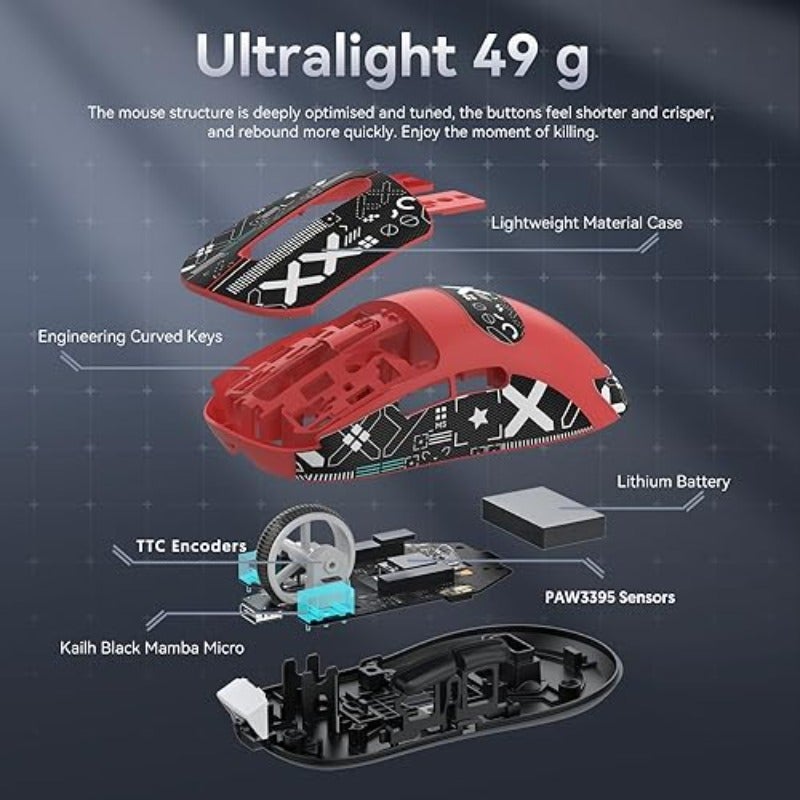 ATTACK SHARK X3 49g SUPERLIGHT Mouse with Adhesive Tape PixArt PAW3395 Gaming Sensor Wireless Wired Gaming Mouse BT 2.4G 6 DPI 26000 200 Hours Battery Mouse for Win11 Xbox PS Mac - Image 5