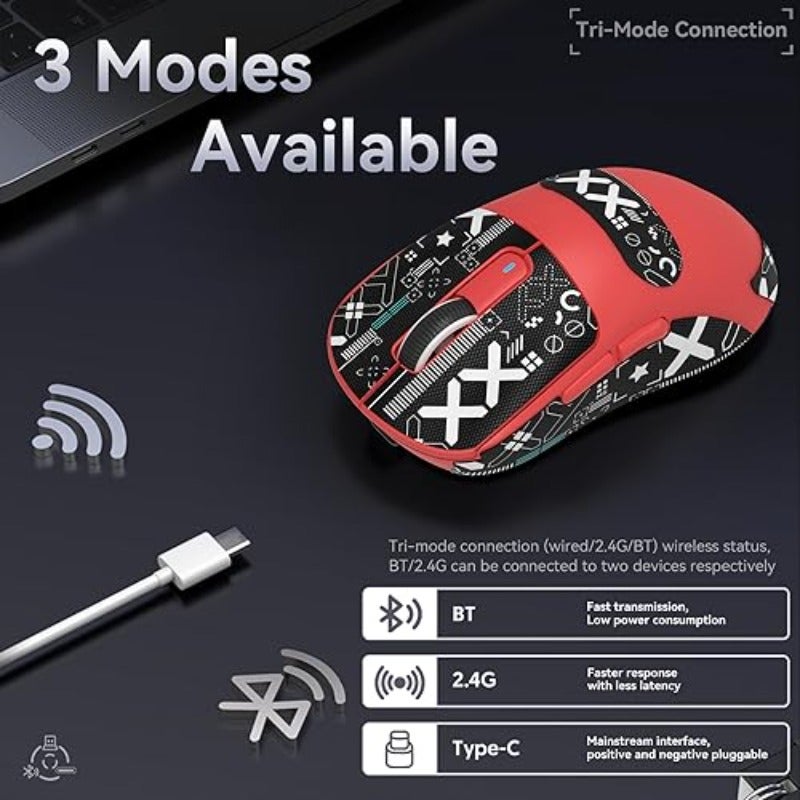 ATTACK SHARK X3 49g SUPERLIGHT Mouse with Adhesive Tape PixArt PAW3395 Gaming Sensor Wireless Wired Gaming Mouse BT 2.4G 6 DPI 26000 200 Hours Battery Mouse for Win11 Xbox PS Mac - Image 4