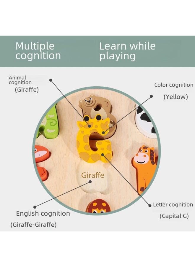 Letter Cognitive Hand-held Children's Wooden Puzzle Wooden Puzzle Early Education Letter Puzzle Manufacturers Wholesale-Color:Animal Letter Cognitive Paneling - Image 4