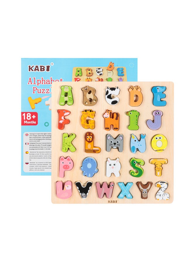 Letter Cognitive Hand-held Children's Wooden Puzzle Wooden Puzzle Early Education Letter Puzzle Manufacturers Wholesale-Color:Animal Letter Cognitive Paneling - Image 5