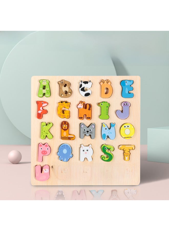 Letter Cognitive Hand-held Children's Wooden Puzzle Wooden Puzzle Early Education Letter Puzzle Manufacturers Wholesale-Color:Animal Letter Cognitive Paneling - Image 1