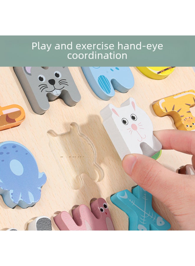 Letter Cognitive Hand-held Children's Wooden Puzzle Wooden Puzzle Early Education Letter Puzzle Manufacturers Wholesale-Color:Animal Letter Cognitive Paneling - Image 3