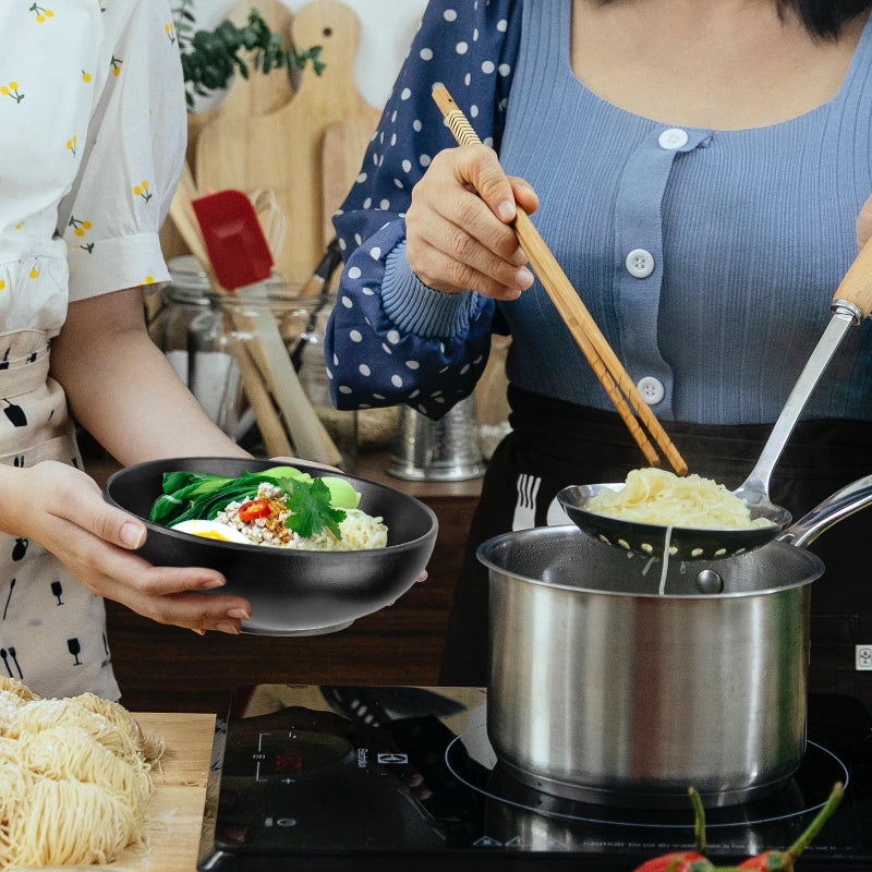 أوعية نودلز يابانية من الميلامين الأسود مجموعة من 4، أطباق سلطة أرز، أطباق تقديم متينة - Image 5