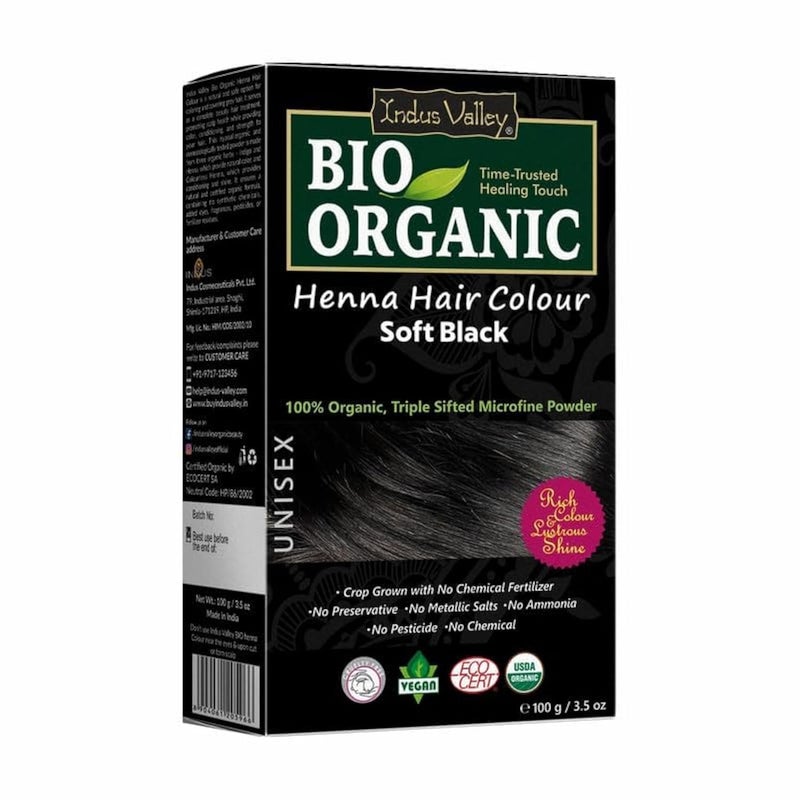 Indus Valley Bio Organic Natural Henna Hair Color Soft Black 100gm 100 Gray Hair Coverage And Long Lasting Hair Dye  Vegan and CrueltyFree