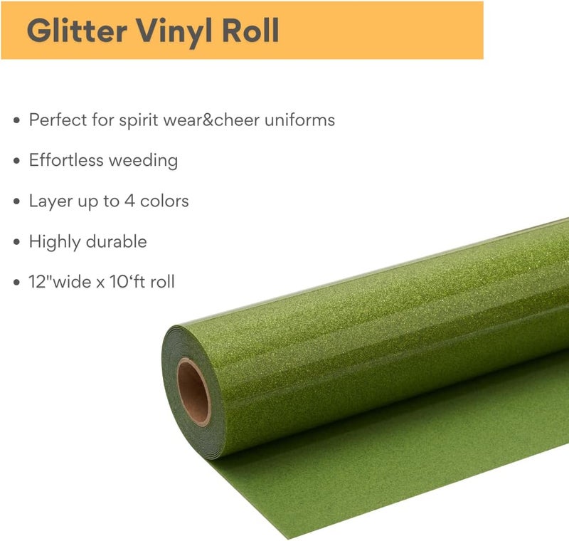 FANSGUAR Lime Green Glitter HTV Roll -12" x10ft Iron on Heat Transfer Vinyl for DIY Shirts Gifts - Image 2
