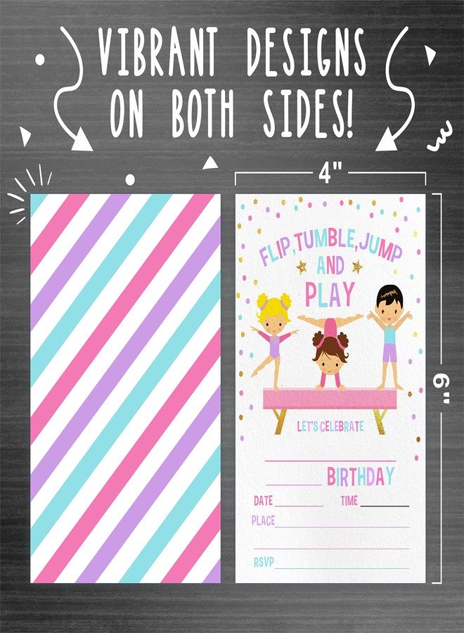 JCVUK Gymnastics Birthday Party Invitation，Flip, Tumble, Jump Party Invitations For Kids, Teen, Boys & Girls，20 Double-Sided Fill In Style Invites With Envelopes-Party Favors Decoration And Supplies-YQK-C02 - Image 3