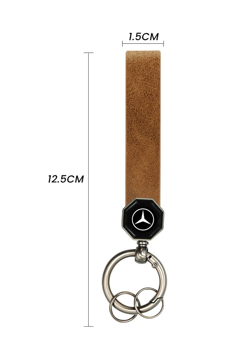 BENZ Benz Leather Keychain 12.5cm x 1.5cm with 360° Rotating Metal Ring, Double Screw Fixing, Durable Brown Leather Strap, Portable Spring Ring, Key Holder for Car, House Keys, and Accessories, Stylish Key Organizer with Benz Logo  - Image 3