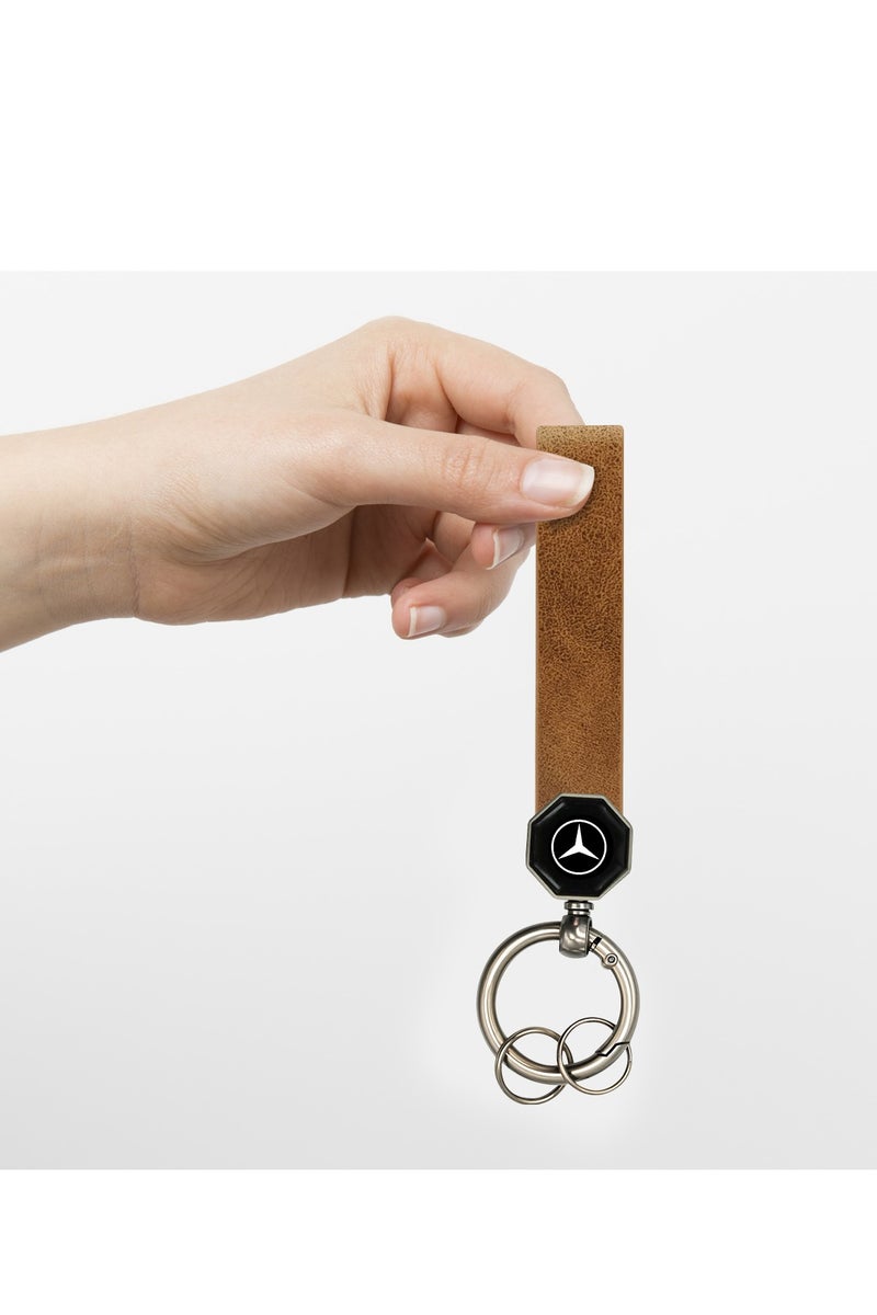 BENZ Benz Leather Keychain 12.5cm x 1.5cm with 360° Rotating Metal Ring, Double Screw Fixing, Durable Brown Leather Strap, Portable Spring Ring, Key Holder for Car, House Keys, and Accessories, Stylish Key Organizer with Benz Logo  - Image 4