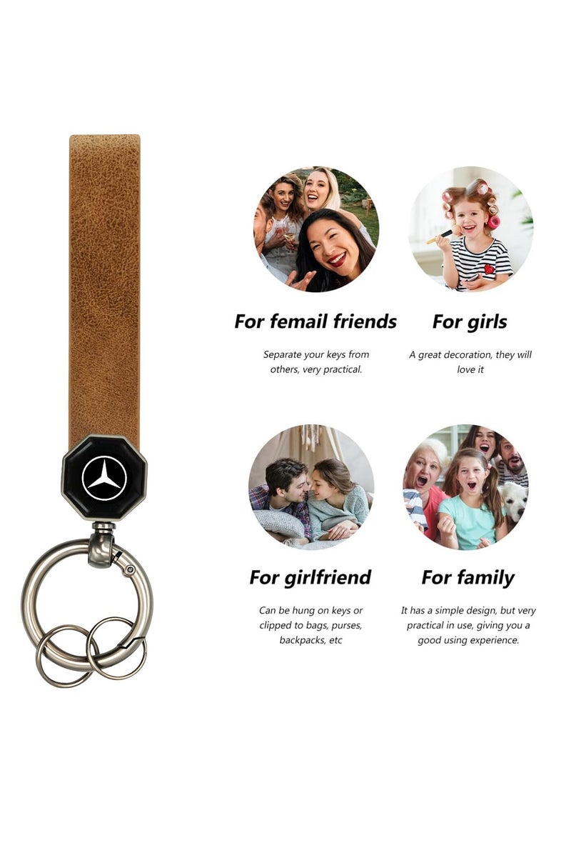 BENZ Benz Leather Keychain 12.5cm x 1.5cm with 360° Rotating Metal Ring, Double Screw Fixing, Durable Brown Leather Strap, Portable Spring Ring, Key Holder for Car, House Keys, and Accessories, Stylish Key Organizer with Benz Logo  - Image 5