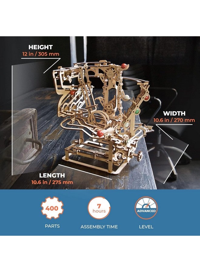 أوجيرز رافعة سلسلة خشبية من UGEARS Marble Run - ألغاز خشبية ميكانيكية ثلاثية الأبعاد للبالغين، مجموعة نماذج DIY للكبار، ألغاز فريدة للبالغين - ألغاز ثلاثية الأبعاد، هدايا لمحبي الألغاز - 400 قطعة - Image 4