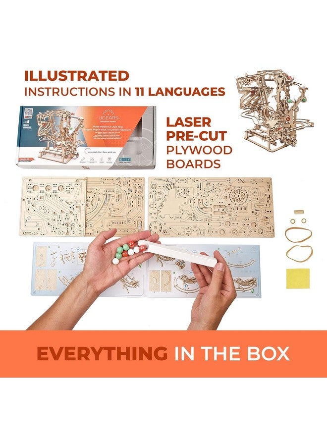 أوجيرز رافعة سلسلة خشبية من UGEARS Marble Run - ألغاز خشبية ميكانيكية ثلاثية الأبعاد للبالغين، مجموعة نماذج DIY للكبار، ألغاز فريدة للبالغين - ألغاز ثلاثية الأبعاد، هدايا لمحبي الألغاز - 400 قطعة - Image 5