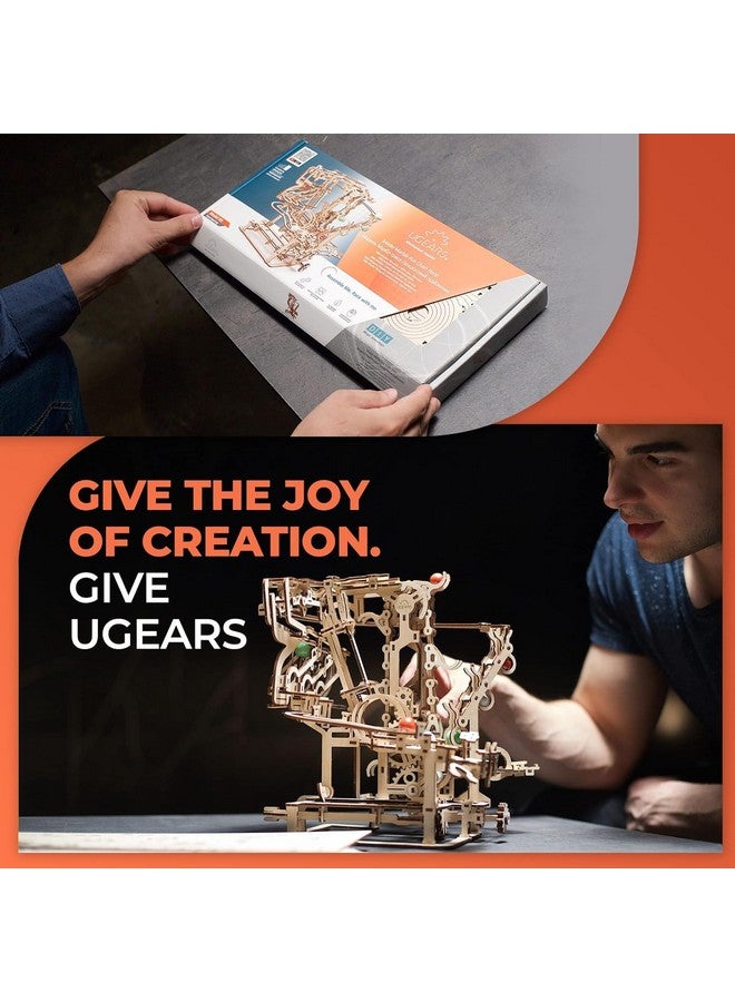 أوجيرز رافعة سلسلة خشبية من UGEARS Marble Run - ألغاز خشبية ميكانيكية ثلاثية الأبعاد للبالغين، مجموعة نماذج DIY للكبار، ألغاز فريدة للبالغين - ألغاز ثلاثية الأبعاد، هدايا لمحبي الألغاز - 400 قطعة - Image 2