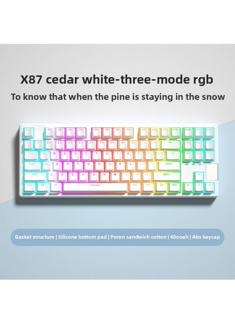 Crystal Axis X87RGB Wireless Mechanical Keyboard Ice Spirit Three-mode Bluetooth Customized Hot Plug Code Word Transparent-Colour:Ice Soul Axis-45g Linear Dustproof Cross Axis Mahjong Sound Recommendation-x87 Cedar White Three-mode Wireless Rgb Backlight Full Key Hot Swappable Music Rhythm-official Standard