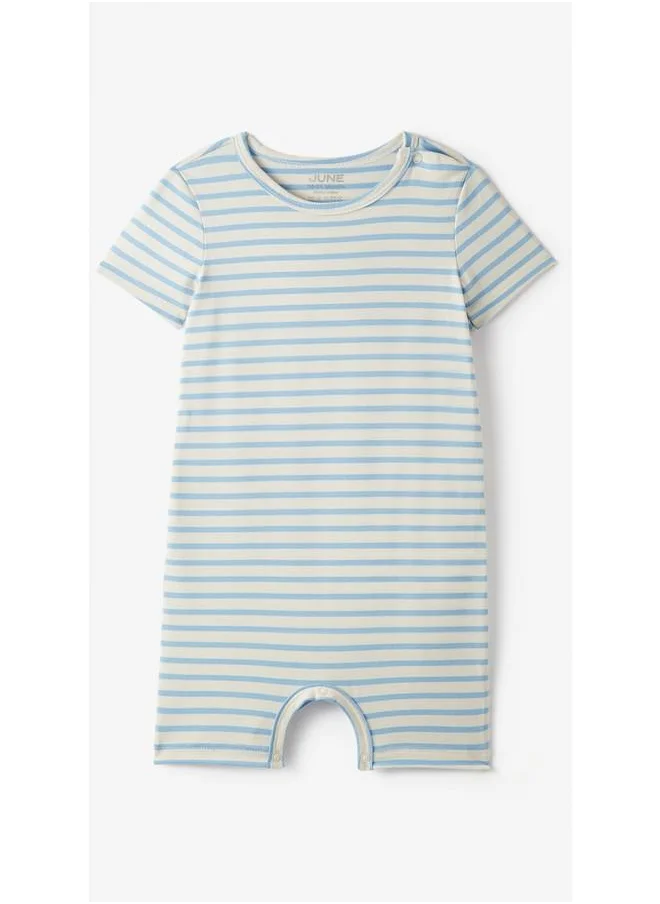 JUNE June Baby Boy Patterned Short Jumpsuit Ecru - Blue