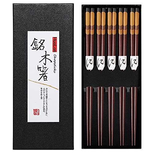HuaLan Japanese Natural Wood Chopstick Set Reusable Classic Style Chopsticks Non-slip Design Chop Sticks 5 Pairs Gift Set - Image 1
