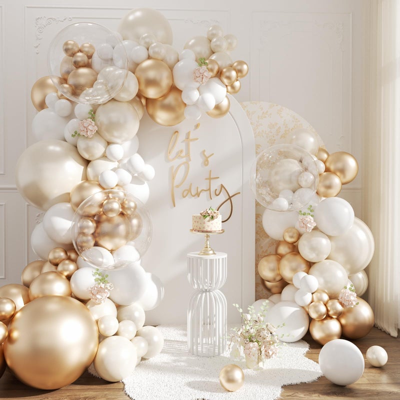 NUTTYBASH White and Gold Balloon Arch Kit Double Stuffed Metallic Champagne Gold and White Balloon Garland Kit for Wedding Birthday Baby Shower Gender Reveal Bridal Decorations - Image 3