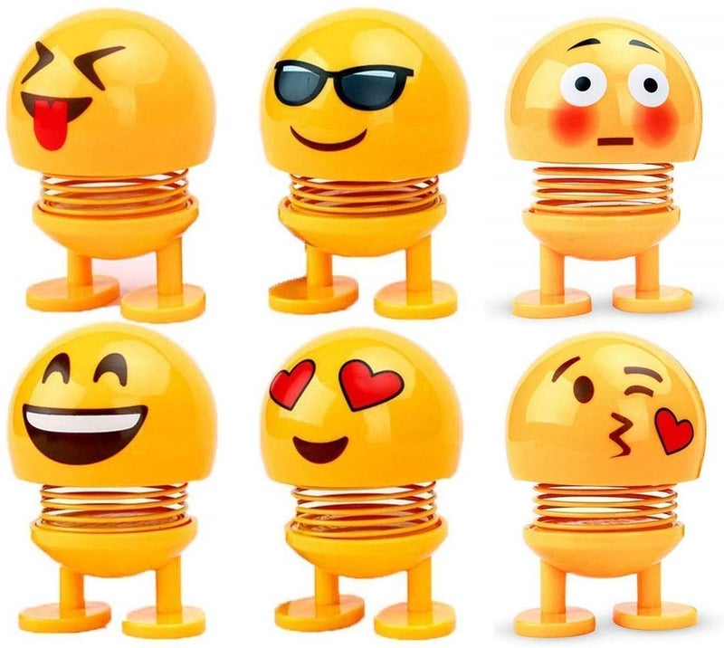 TANTRA Spring Cute Smiley Doll Car Ornament Interior Dashboard Decor Bounce (Pack of 6) (Yellow) - Image 1