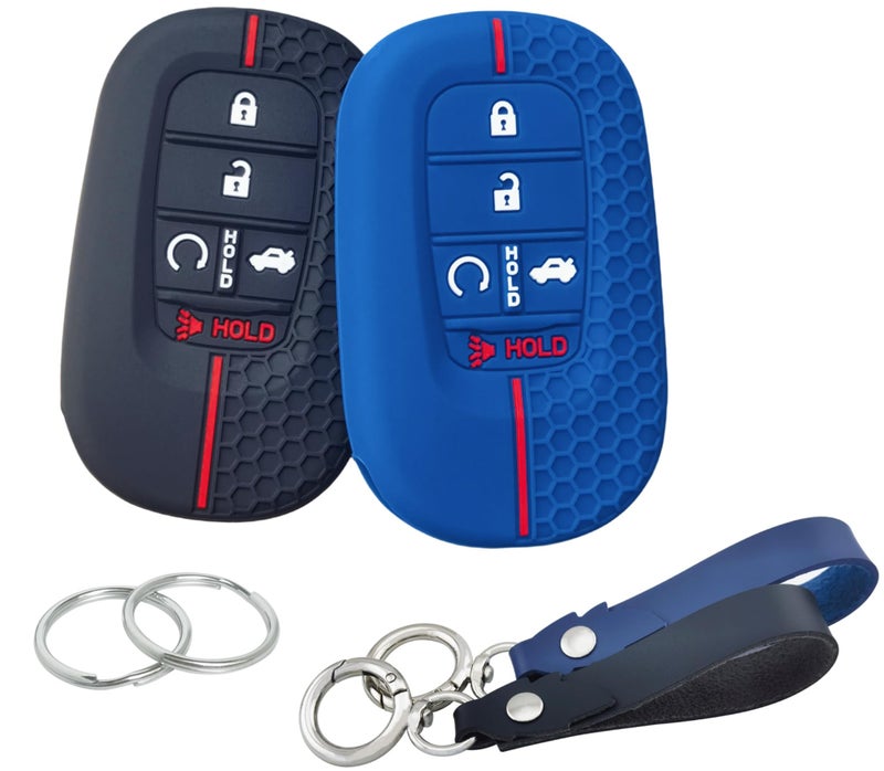 RUNZUIE 2Pcs 5 Buttons Silicone Smart Key Fob Cover for 2022 2023 2024 2025 Honda Accord Civic Pilot HR-V CR-V Sport SI EX EX-L Touring (Black/Blue) - Image 3