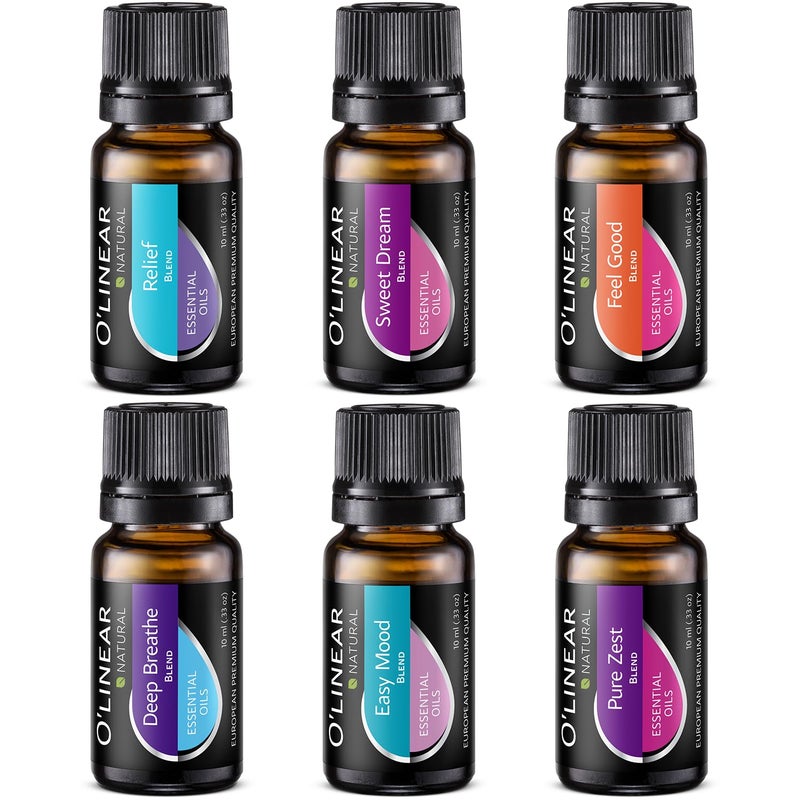 O'linear Essential Oils 6 Blends Set - Perfect for Humidifiers and Diffusers, Aromatherapy Diffuser Oils Scents, Essential Oil Kit for Home Use, Essential Oil Pack with Various Scents - Image 1