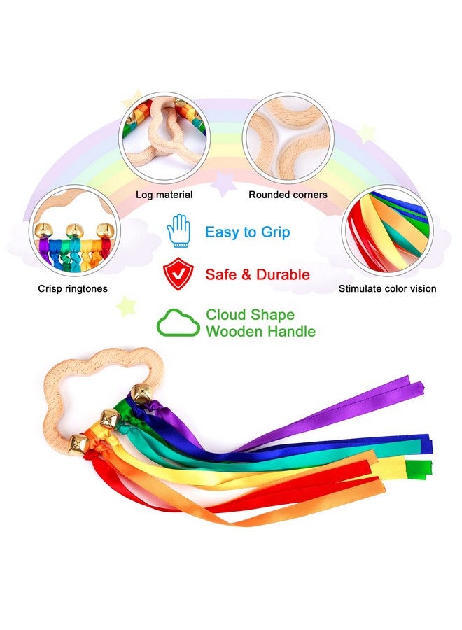 FPVERA Baby Sensory Ribbon Ring Toys 2Pcs Rainbow Ribbon Rattle Natural Wooden Ribbon Ring Molar Wood Circle Newborn Teether Sensory Montessori Toy For 612 Month Babies Toddler  - Image 4