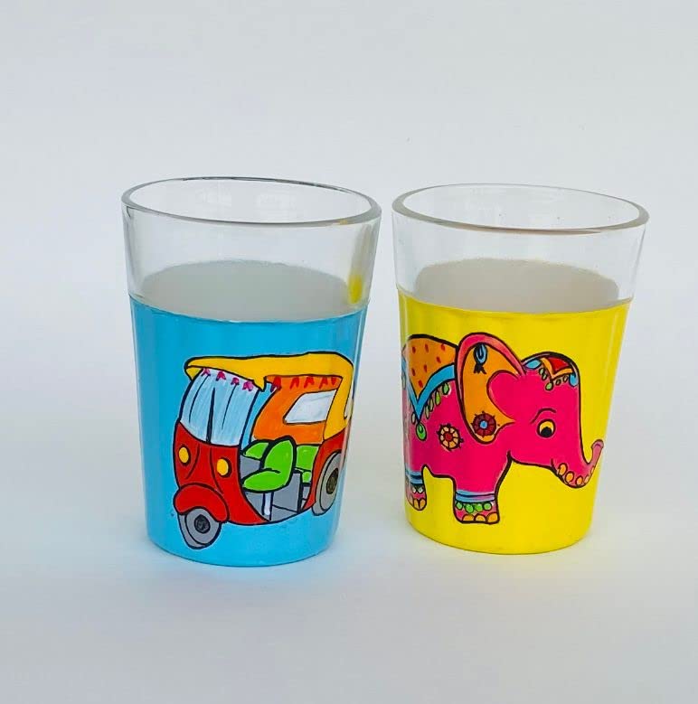 TopsyTurvy A Krazy Mug Multicolor Hand Painted Traditional Tapri Tea Glasses with Iron Container Stand Holder Set of 2 90ml - Image 4