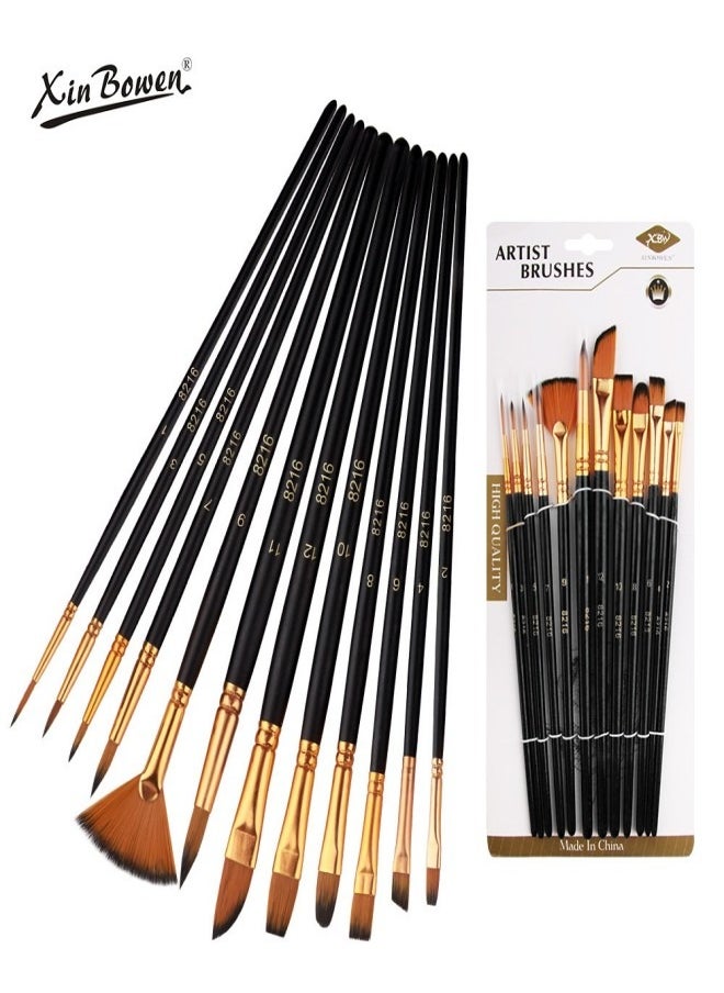 Xinbowen 12-Piece Nylon Hair Paint Brush Set - Children’s DIY Art Brushes, Art Supplies for Students  - Image 1