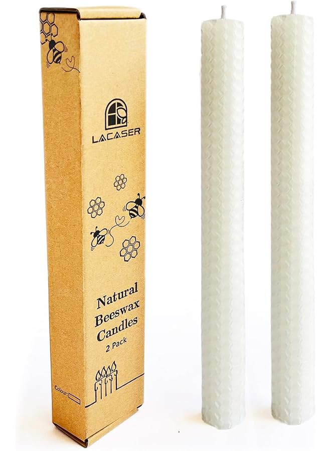 The Bros White Beeswax Taper Candles Set of 2 Pcs, 9" Long Candles for Candlesticks in White,Dripless & Smokeless, Burning Time 4 Hours - Image 1