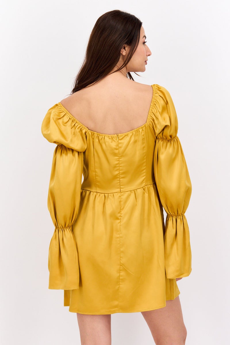 Ei8th Hour Women Solid Mini Dress, Mustard - Image 3