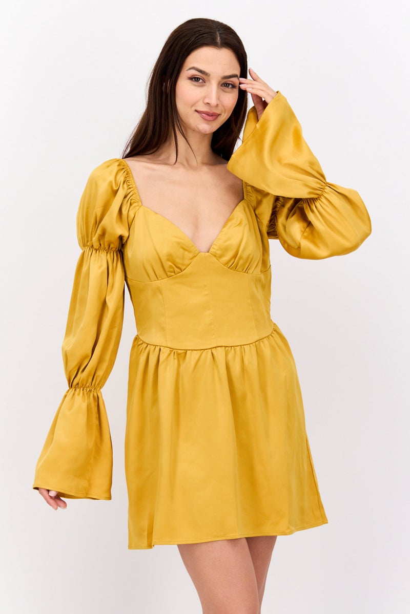 Ei8th Hour Women Solid Mini Dress, Mustard - Image 1