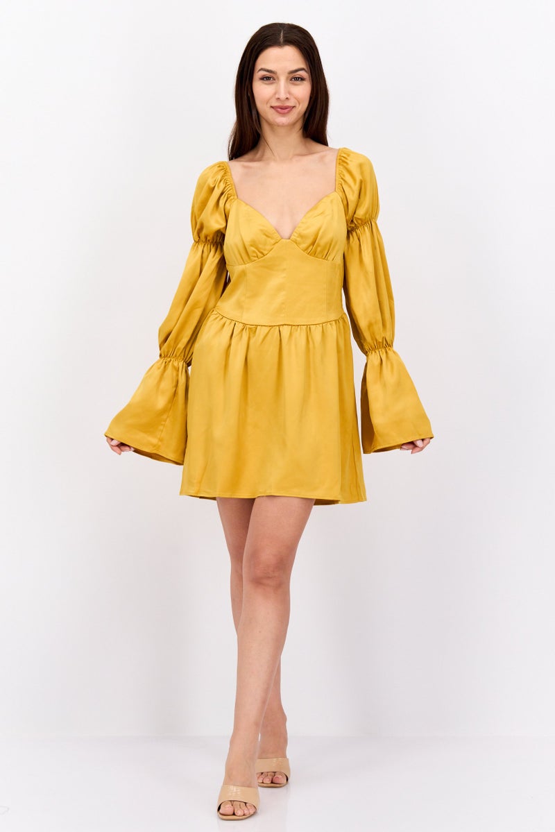 Ei8th Hour Women Solid Mini Dress, Mustard - Image 4