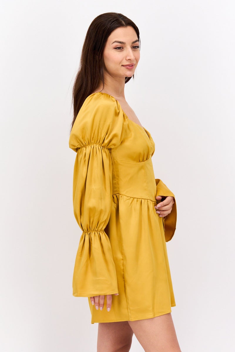 Ei8th Hour Women Solid Mini Dress, Mustard - Image 2