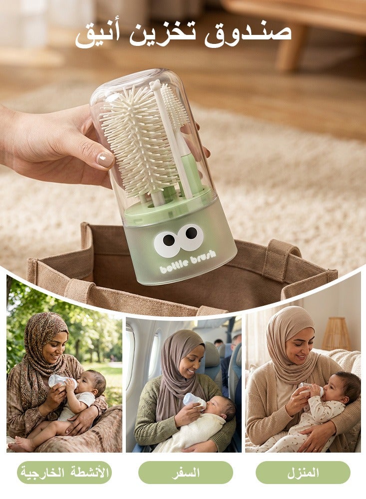 BBMORE Baby Bottle Brush, 5 in 1 Silicone Baby Bottle Cleaning Brush Set Inculde silicone bottle brush,  Nipple Brush, Straw Brush,Drying Rods, storage box - 5 in 1 Bottle Cleaning Tool for Home and Travel, Green - Image 5