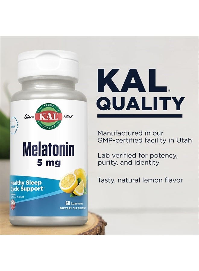 KAL Melatonin 5mg Sleep Aid Lozenges, Melatonin Supplement Supports Sleep Quality, Calming Relaxation and a Healthy Sleep Cycle, with Added Vitamin B6, Vegetarian, Natural Lemon Flavor, 60 Lozenges - Image 5