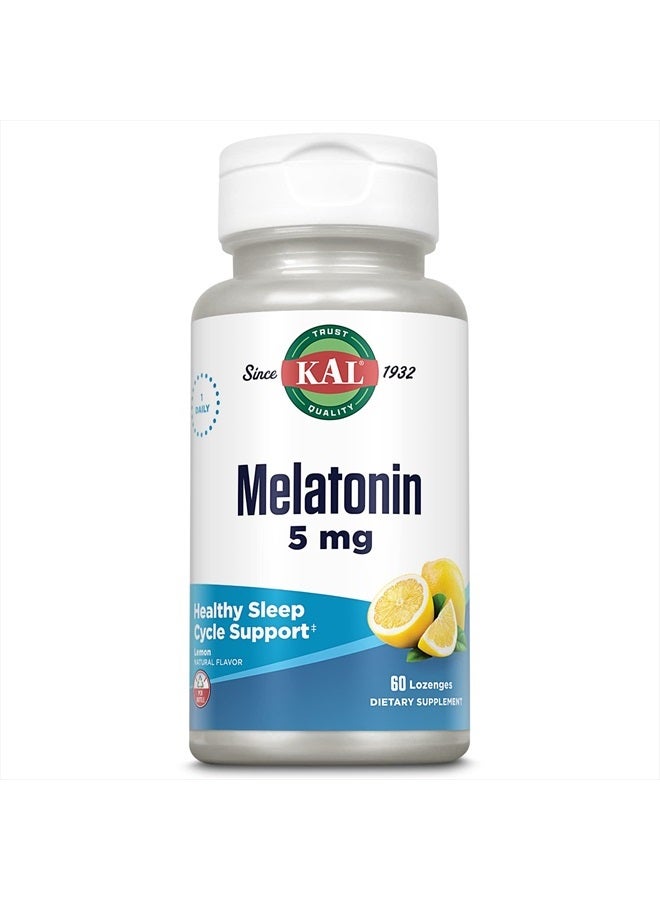 KAL Melatonin 5mg Sleep Aid Lozenges, Melatonin Supplement Supports Sleep Quality, Calming Relaxation and a Healthy Sleep Cycle, with Added Vitamin B6, Vegetarian, Natural Lemon Flavor, 60 Lozenges - Image 1