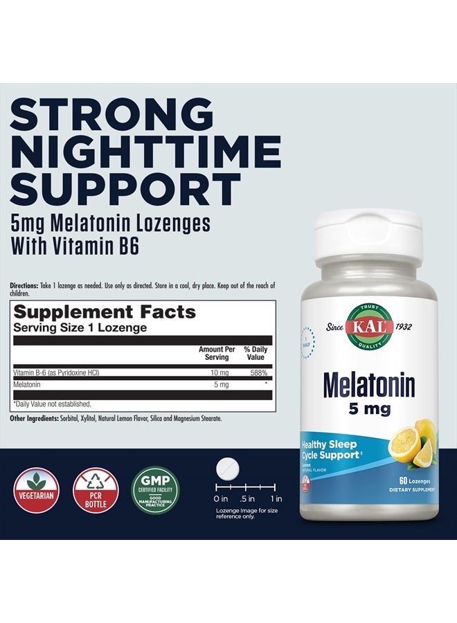 KAL Melatonin 5mg Sleep Aid Lozenges, Melatonin Supplement Supports Sleep Quality, Calming Relaxation and a Healthy Sleep Cycle, with Added Vitamin B6, Vegetarian, Natural Lemon Flavor, 60 Lozenges - Image 3