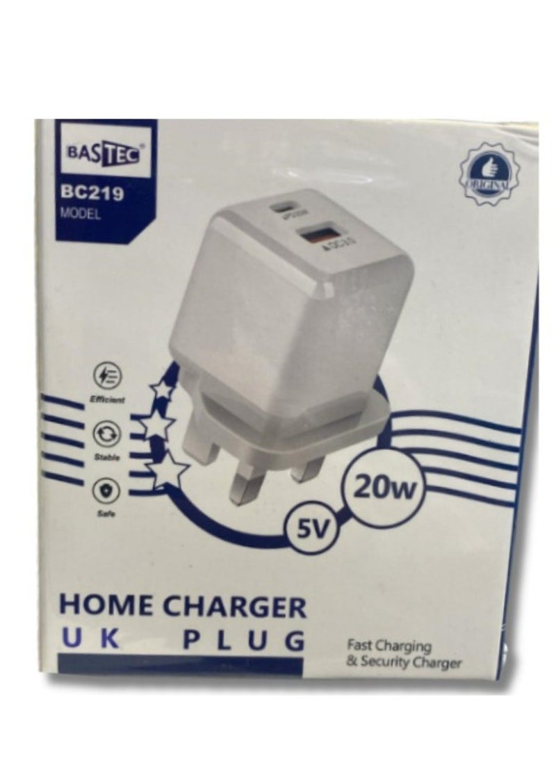 Bastec Dual USB-C Wall Charger, 20W, Model BC219, BASTEC - Image 3