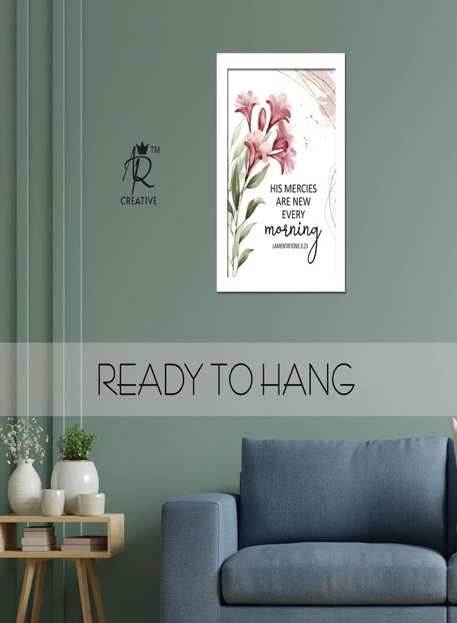 AR Creative - His Mercies New - Bible Verse Wall Photo Framed Wall Poster, Bible Quotes Print with Frame, Home, Office Decor, Bible Quotes Poster (13.6 inch x 10.2 inch) (White Frame) - Image 2