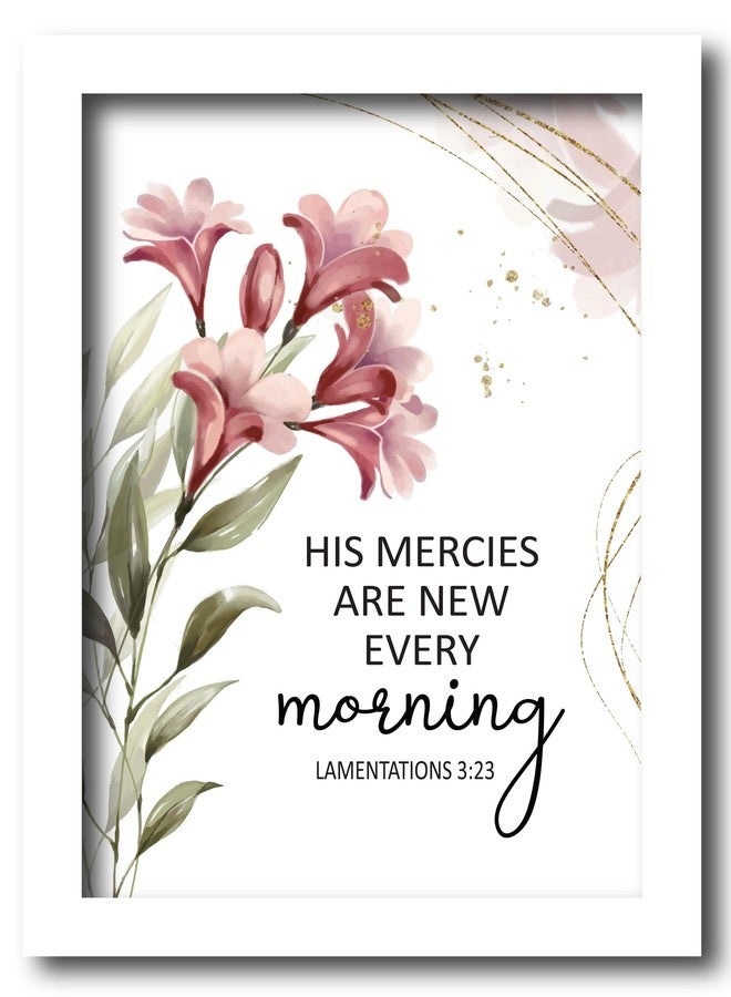 AR Creative - His Mercies New - Bible Verse Wall Photo Framed Wall Poster, Bible Quotes Print with Frame, Home, Office Decor, Bible Quotes Poster (13.6 inch x 10.2 inch) (White Frame) - Image 1