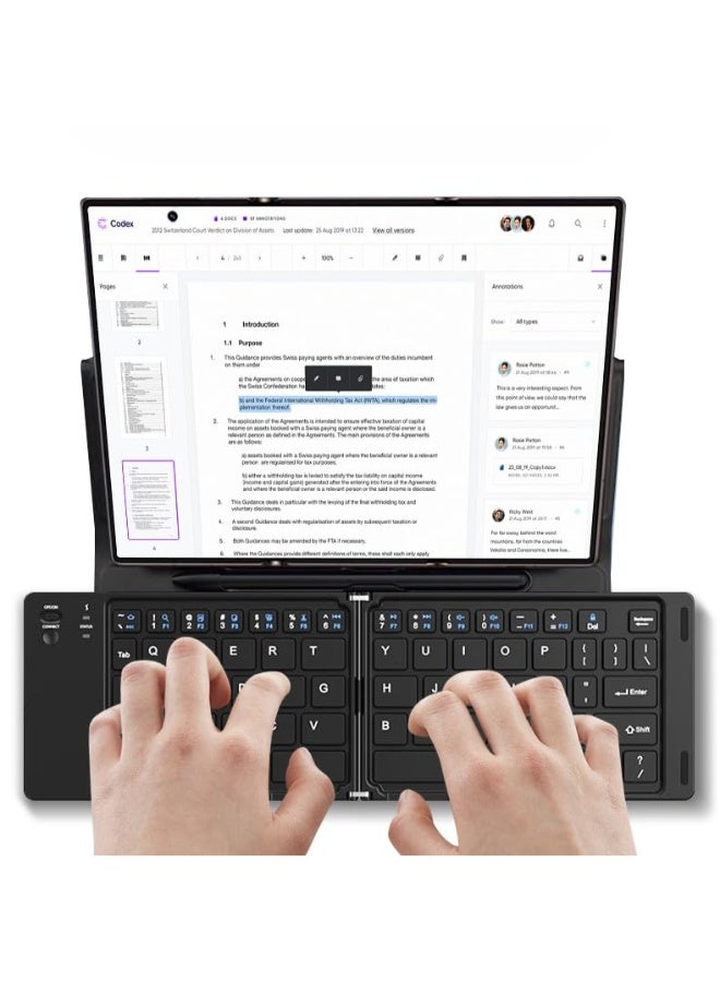 لوحة مفاتيح لاسلكية متوافقة مع هواوي ميت إكس تي - مع غطاء واقي قابل للطي قابل للتعديل، لوحة مفاتيح بلوتوث وفأرة، مع قلم كتابة وحافظة قلم - Image 5