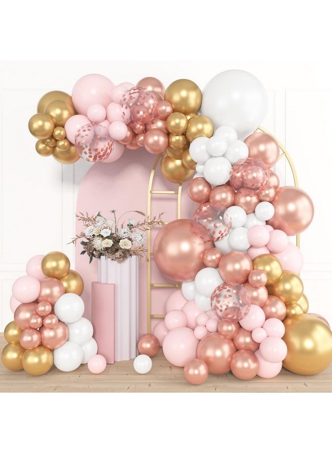 Amandir 153Pcs Rose Gold Balloon Garland Arch Kit, Different Sizes 18 12 10 5 Inch Rose Gold Pink White Gold Latex Metallic Confetti Balloons For Girls Birthday Bridal Baby Shower Party Decorations - Image 1