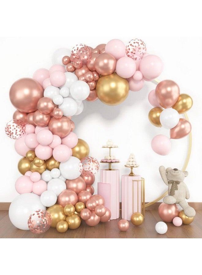 Amandir 153Pcs Rose Gold Balloon Garland Arch Kit, Different Sizes 18 12 10 5 Inch Rose Gold Pink White Gold Latex Metallic Confetti Balloons For Girls Birthday Bridal Baby Shower Party Decorations - Image 3