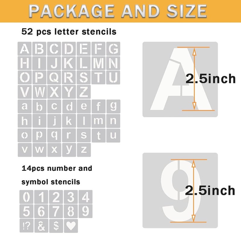 Devasya Crafts 2.5 Inch Le tencils, 66 Pcs Reusable Plastic Alphabet Templates Rock, Glass, Chalkboard, Signage, DIY Art Projects - Image 2