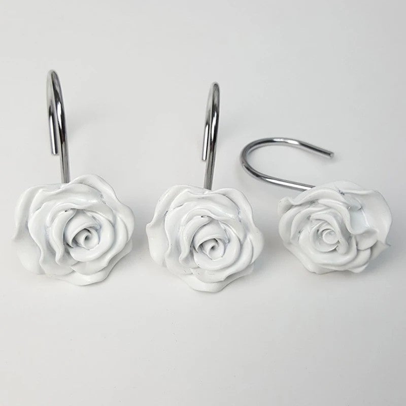 Y&D 12 PCS Rose Shower Curtain Hooks, Anti-Rust Decorative Shower Curtain Rings for Home Fashion Bathroom Decor - Image 1