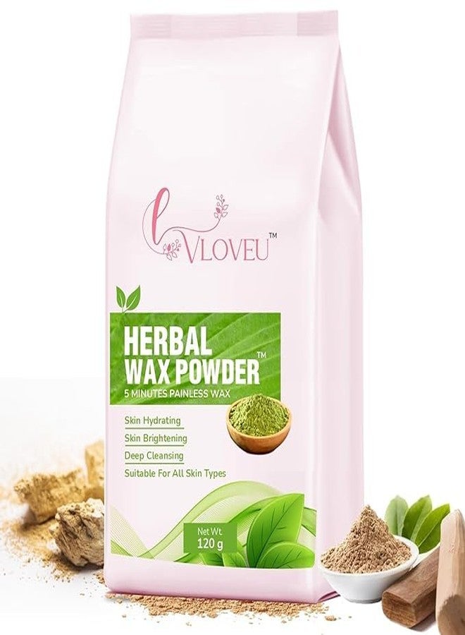 VLOVEU - Herbal Wax Powder for Hair Removal - 120g | 5 Minutes Painless Facial Hair Removal Powder for Women | Natural Face Hair Remover, Bikini, Legs, And Underarms Wax Powder (Herbal, Pack of 4)