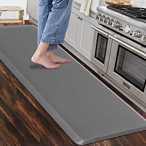Carvapet Non Slip Kitchen Mat Anti Fatigue Standing Mats Cushioned Comfort Kitchen Floor Mats PVC Waterproof Runner Rug for Standing Desk Kitchen Office Grey44x152cm