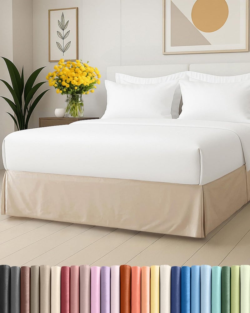 CGK Unlimited Pleated Bed Skirt King Size 3 Sided Pleated Bed Skirt King UltraSoft Easy Fit with 12 Inch Tailored Drop Hotel Quality Wrinkle Free Fade Resistant for Women Men Kids Teens Cream - Image 2
