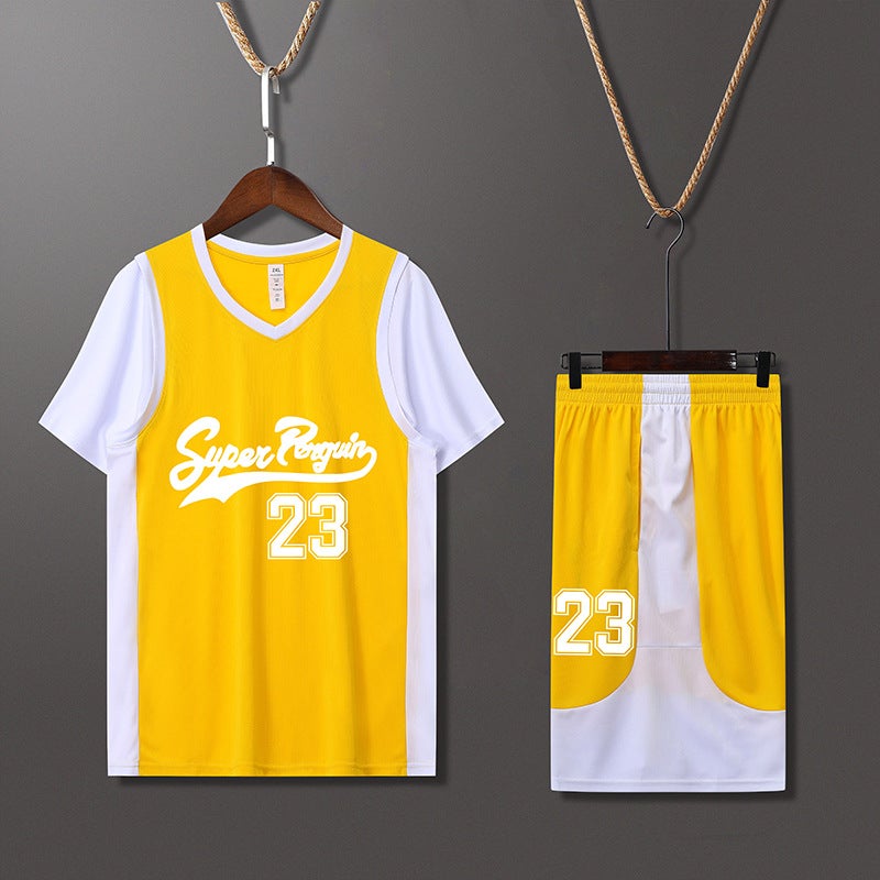 Generic Summer womens basketball suit adult outdoor mens quick-drying training childrens sports jersey short sleeve wholesale vest powder LQ896-yellow