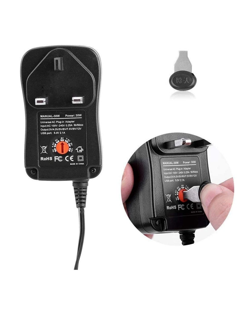 KASTWAVE 30W Universal Adapter Adjustable AC to DC 3-12V Adjustable Switching Power Supply with 6 Selectable Connector Tips & 5V USB Charger Ouput, 12V Regulated Voltage Replacement  - Image 2