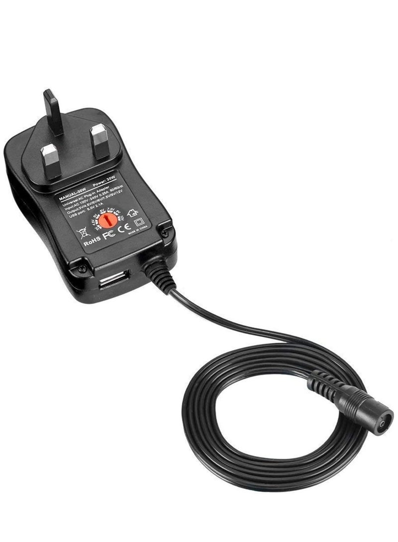 KASTWAVE 30W Universal Adapter Adjustable AC to DC 3-12V Adjustable Switching Power Supply with 6 Selectable Connector Tips & 5V USB Charger Ouput, 12V Regulated Voltage Replacement  - Image 3