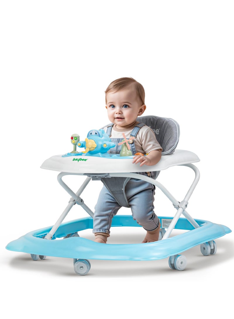 BAYBEE Hopper Baby Walker for Kids, Foldable Kids Walker with 3 Position Adjustable Height & Musical Toy Bar Activity Walker for Toddlers Walker for Baby Boy Girl 6 to 18 Months Blue - Image 1